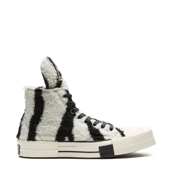 Rick Owens DRKSHDW x Converse TURBODRK White Shearling High-Top Zebra Sneakers - Picture 2 of 9